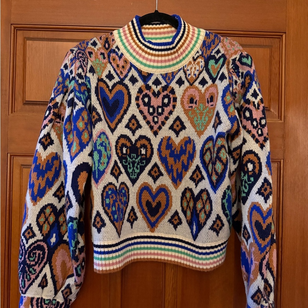 Farm Rio Hearts Ikat Pullover Sweater - Size Small